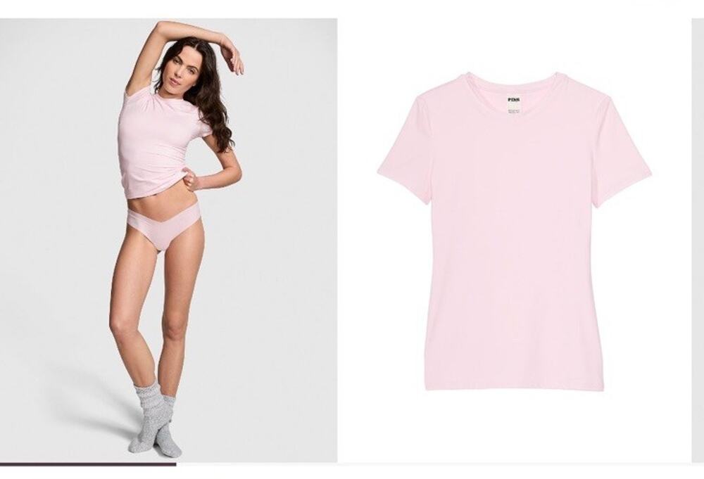 VS PINK Tulip Pink Base Stretch Short Sleeve Tee T Shirt Women's Top Size M